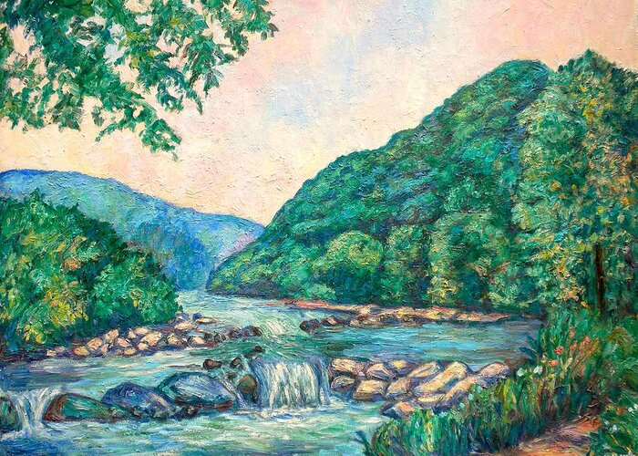 Landscape Greeting Card featuring the painting Evening River Scene by Kendall Kessler