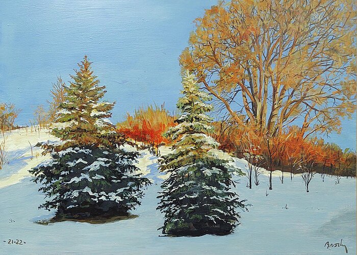 Snow Greeting Card featuring the painting Evening's Approach by William Brody