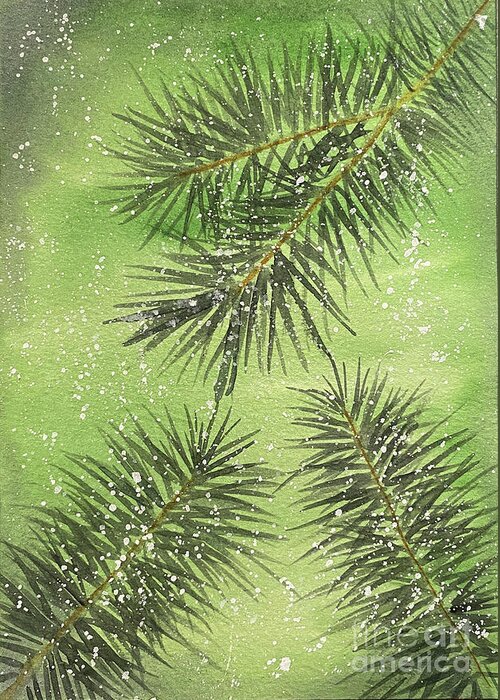 Pine Greeting Card featuring the painting Evergreen Trio by Lisa Neuman