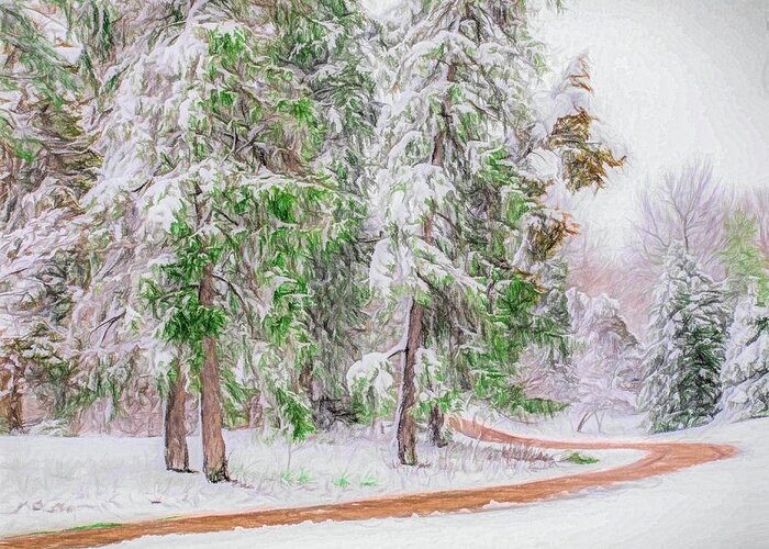 Snow Time Greeting Card featuring the digital art Evergreens by Kevin Lane