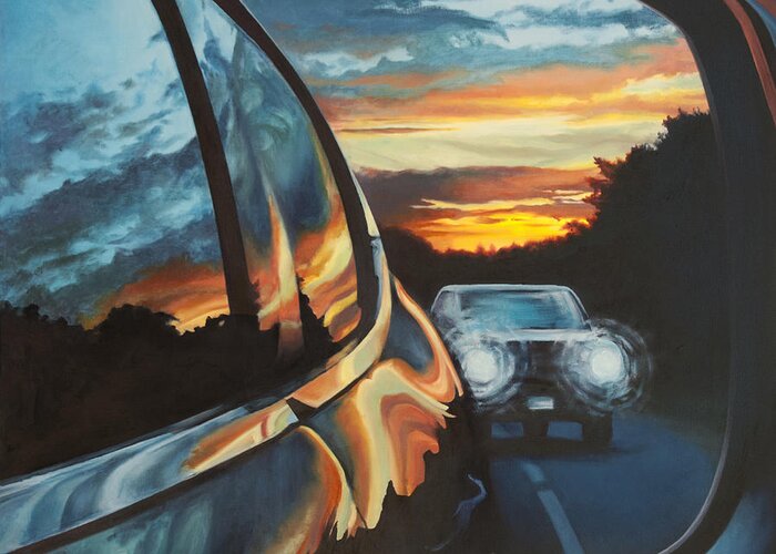 Sunset Greeting Card featuring the painting Exiting East by Heidi E Nelson