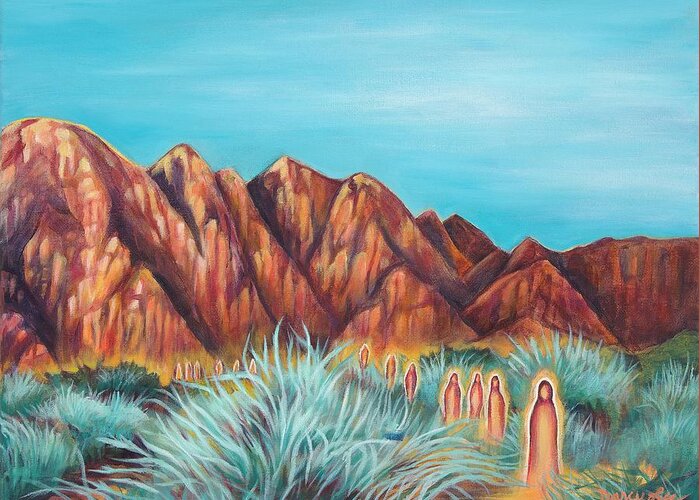 Southern Utah Greeting Card featuring the painting Exodus by Darcy Lee Saxton