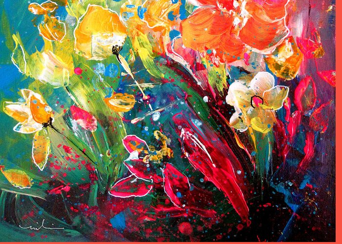 Flower Greeting Card featuring the painting Explosion Of Joy 11 by Miki De Goodaboom