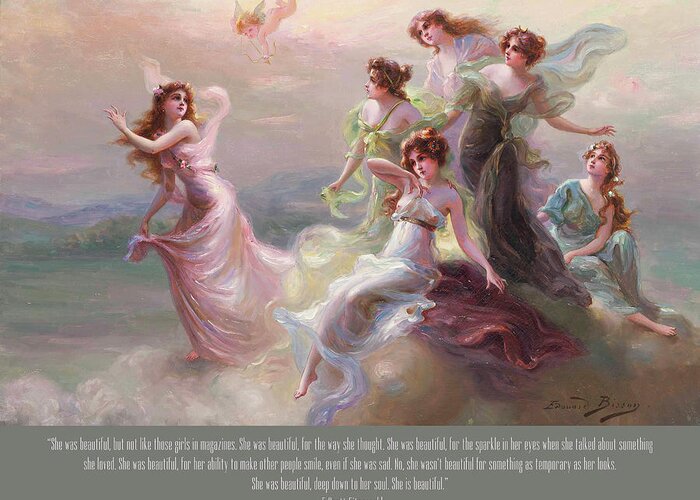 F Scott Fitzgerald Greeting Card featuring the painting FS Fitzgerald She Was Beautiful Edouard Bisson Dance of the Nymphs by Georgia Clare