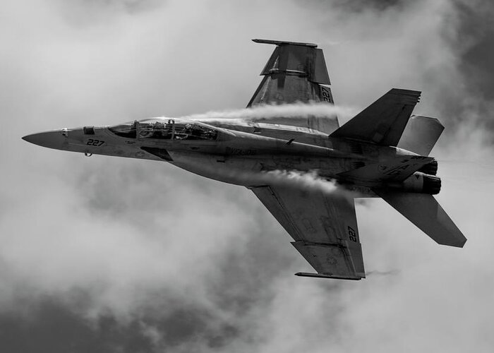 Airplane Greeting Card featuring the photograph F18 in Black and White by Carolyn Hutchins