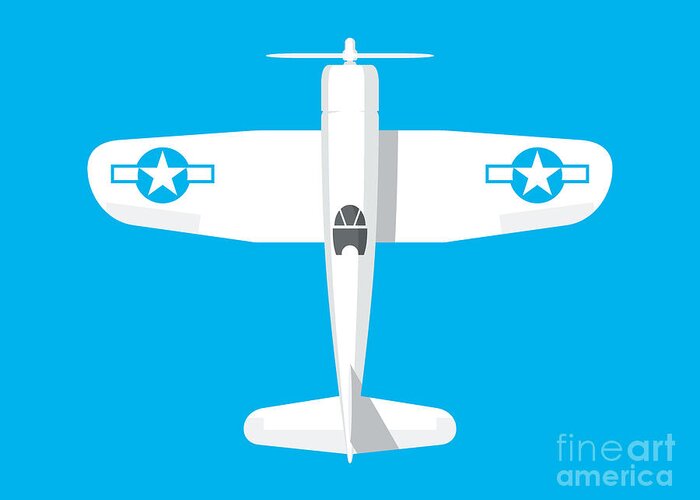 Aircraft Greeting Card featuring the digital art F4U Corsair WWII Fighter Aircraft - Landscape Cyan by Organic Synthesis