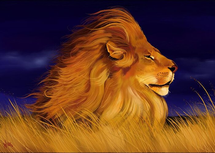 Lion Greeting Card featuring the digital art Facing the Storm by Norman Klein