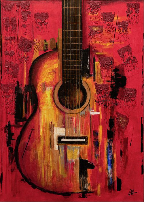 Classical Guitar Greeting Card featuring the painting Fading Echo by Marc Lanclus