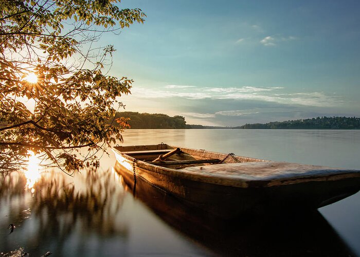 Rowboat Greeting Card featuring the photograph Fairy-tale boat moored on the shore by Vaclav Sonnek