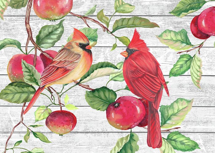 Cardinals Greeting Card featuring the painting Fall Cardinals A by Jean Plout