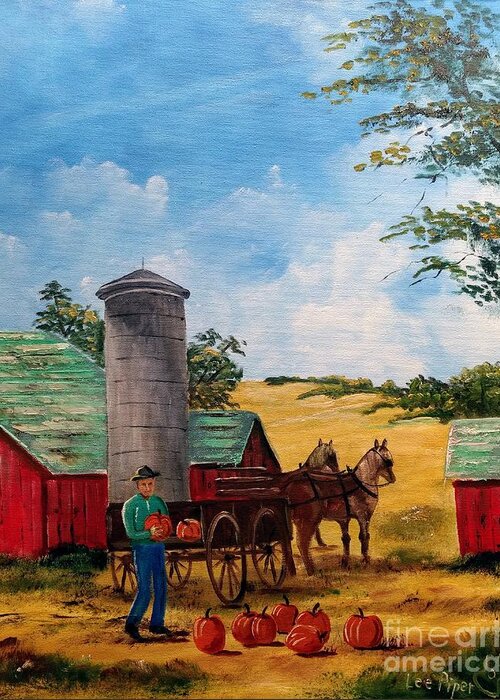 Fall Greeting Card featuring the painting Fall Harvest Time by Lee Piper