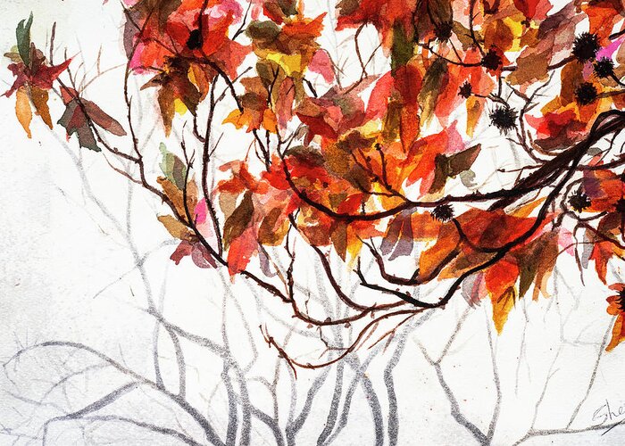 Art - Watercolor Greeting Card featuring the painting Fall Leaves - Watercolor Art by Sher Nasser