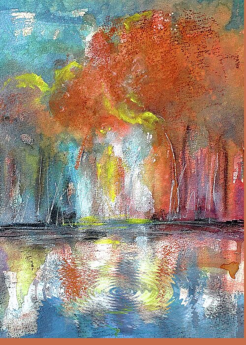Orange Greeting Card featuring the painting Fall On The Pond Landscape by Lisa Kaiser