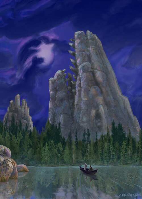 Moon Greeting Card featuring the digital art Fallen Giant by Don Morgan