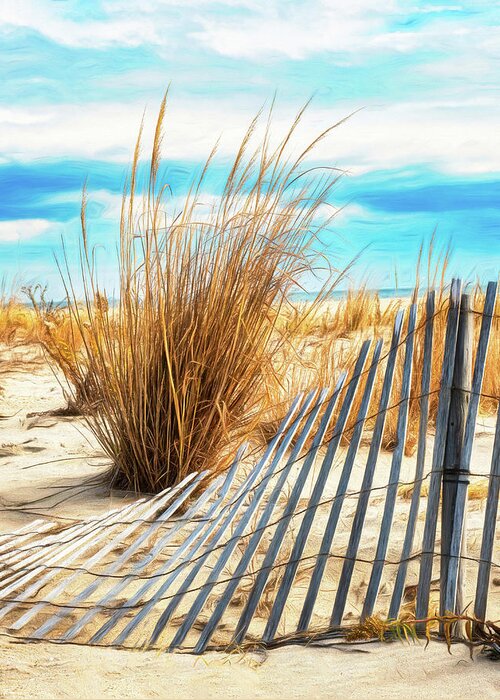 Sandy Hook Greeting Card featuring the photograph Falling Fence At The Beach by Gary Slawsky
