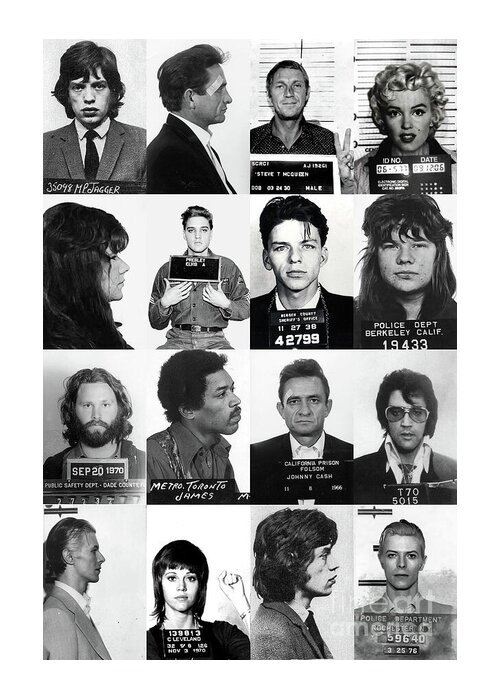 Celebrities Greeting Card featuring the photograph Famous celebrity mugshots by Best of Vintage