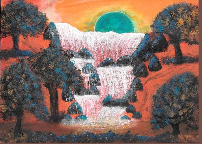 Waterfalls Greeting Card featuring the painting Fantasy Falls by Esoteric Gardens KN