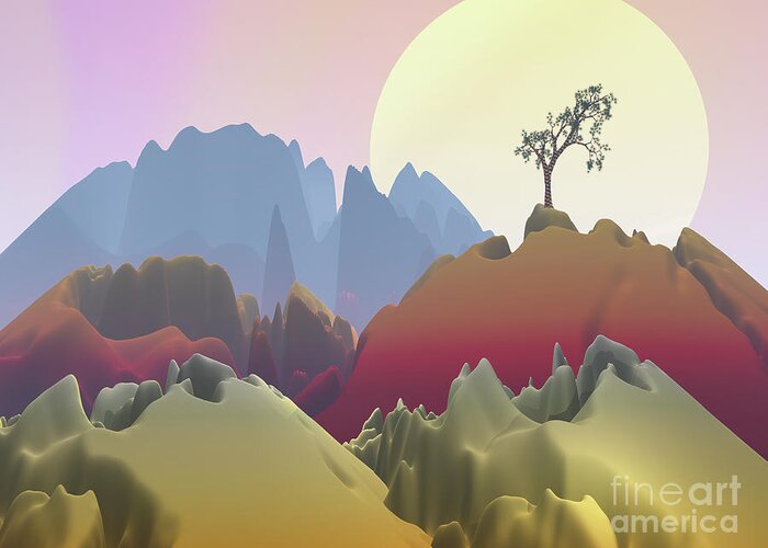 Fantasy Landscape Greeting Card featuring the digital art Fantasy Mountain by Phil Perkins