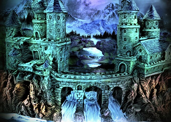 Art Greeting Card featuring the digital art Far Away Castle by Artful Oasis