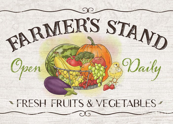 Fruit Greeting Card featuring the mixed media Farmers Stand Sign by Shari Warren