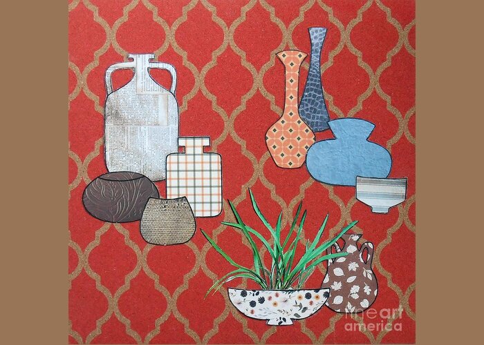 Farmhouse Greeting Card featuring the mixed media Farmhouse Rustic Pottery No.1 by Jayne Somogy