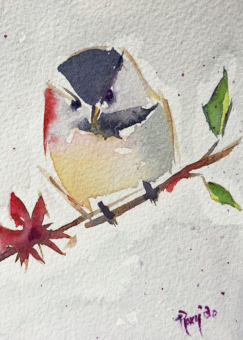Chickadee Greeting Card featuring the painting Fat little Chickadee by Roxy Rich