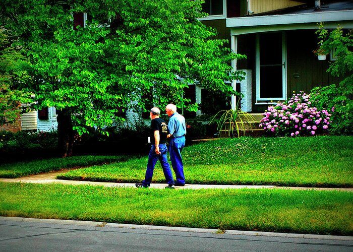 Humans Greeting Card featuring the photograph Father and Son Wisdom Walk - Square by Frank J Casella