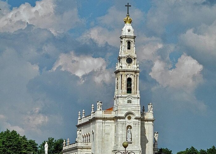 Basilica Of Our Lady Of The Rosary Greeting Card featuring the photograph Fatima Cathedral by Kirsten Giving