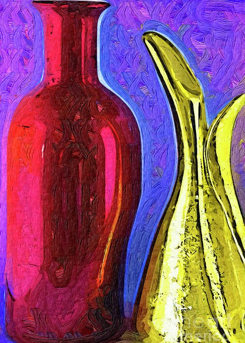 Still-life Greeting Card featuring the digital art Fauvist Vase And Pitcher by Kirt Tisdale