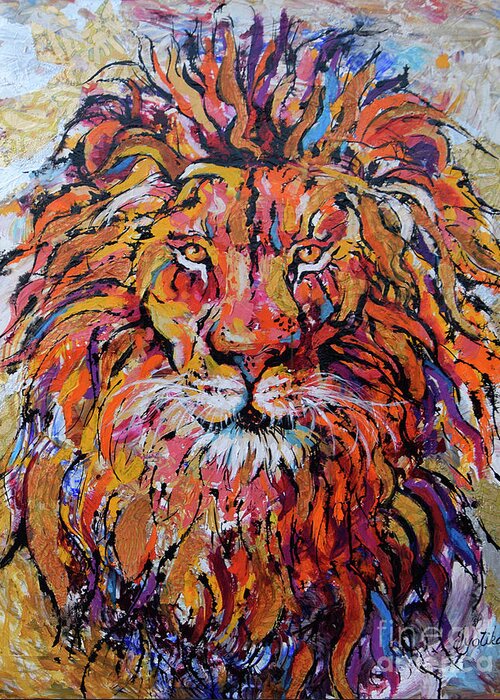  Greeting Card featuring the painting Fearless Lion by Jyotika Shroff
