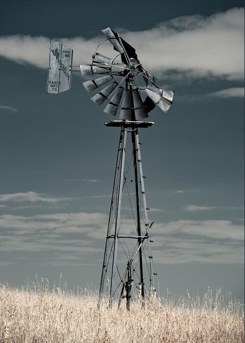 Windmill Greeting Card featuring the photograph Feeling Winded - 1 of 2 - broken Baker windmill on the ND prairie by Peter Herman