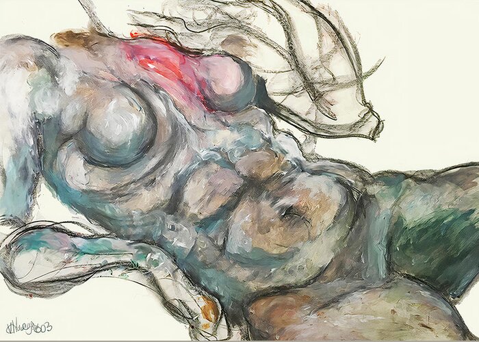 #oilonpaper Greeting Card featuring the painting Female Body, Study 1 by Veronica Huacuja