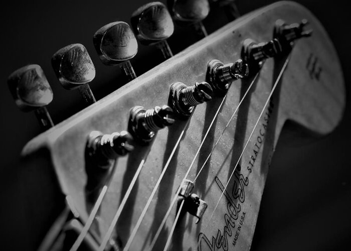 Vintage Greeting Card featuring the photograph Vintage Fender Stratocaster Headstock 1 by Guitarwacky Fine Art