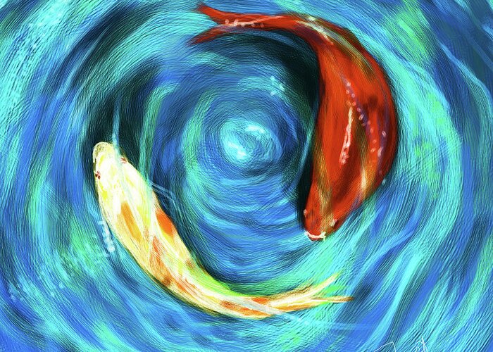 Feng Shui Painting Greeting Card featuring the painting Feng Shui your Life with Koi Fish by Remy Francis