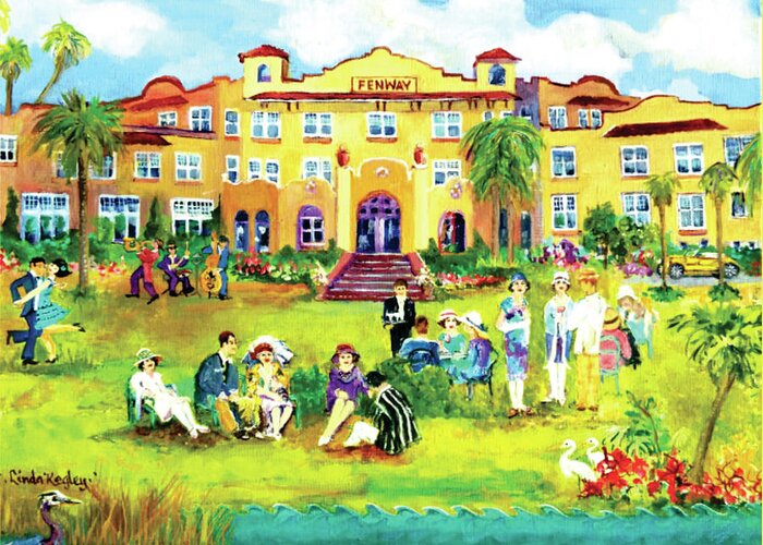 Fenway Hotel Greeting Card featuring the painting Fenway Garden Party, 1926 by Linda Kegley