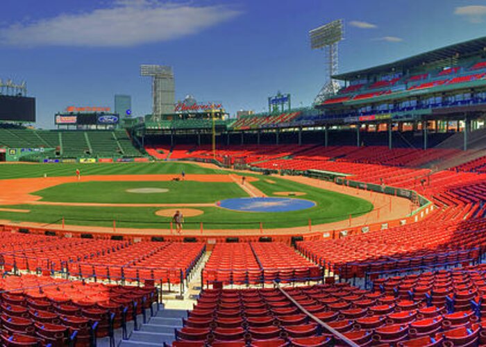 Red Sox Greeting Card featuring the photograph Fenway Park Interior Panoramic - Boston by Joann Vitali
