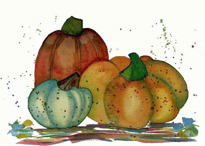 Pumpkins Greeting Card featuring the painting Festive Harvest Pumpkins by Deborah League
