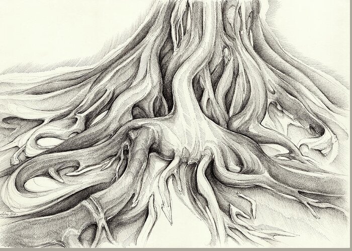 Tree Greeting Card featuring the drawing Ficus Macrophylla II by Adriana Mueller