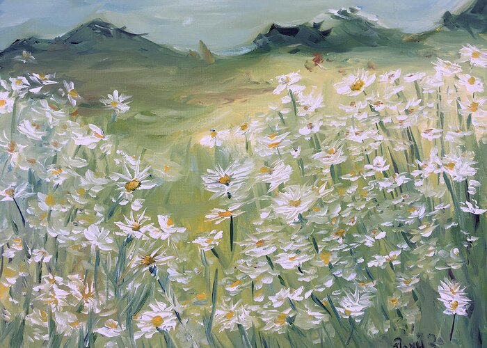 Daisy Greeting Card featuring the painting Field of Daisies by Roxy Rich