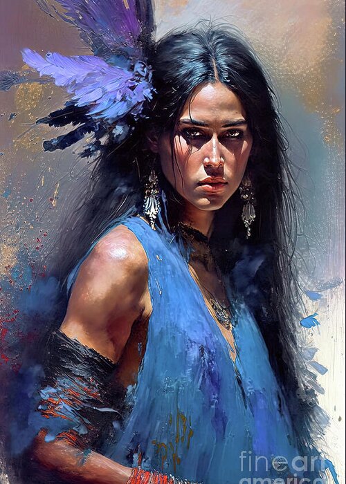 Native American Greeting Card featuring the painting Fierce by Tina LeCour