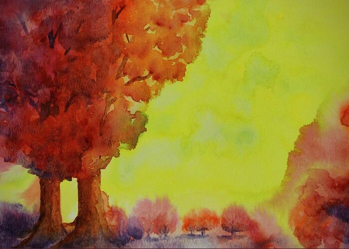 Kim Mcclinton Greeting Card featuring the painting Fiery Foliage by Kim McClinton