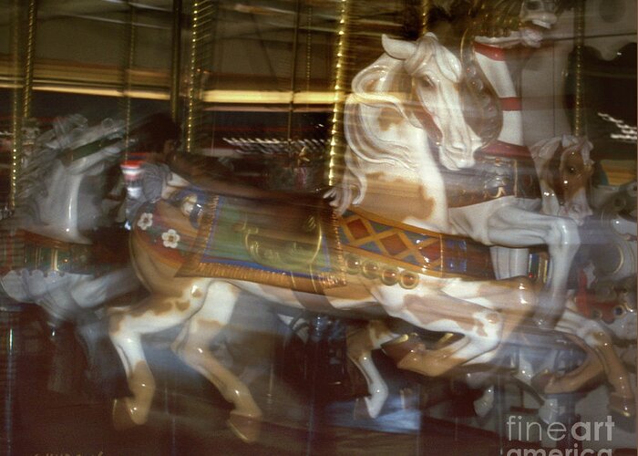 Carousel Greeting Card featuring the photograph fine art carousel photography - Running Horse by Sharon Hudson