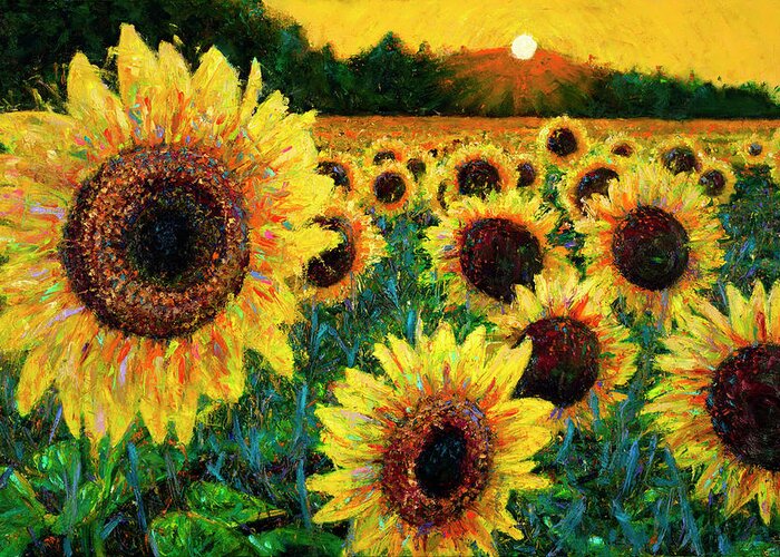 Finger Greeting Card featuring the painting Finger Painting - Sunflowers by Lorraine McMillan