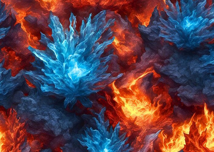 Ai Greeting Card featuring the digital art Fire and Ice Abstract 2023v4 by Cindy's Creative Corner