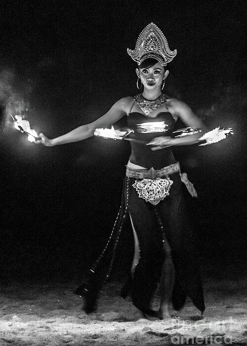 Black And White Greeting Card featuring the photograph Fire Dance - bw by Werner Padarin