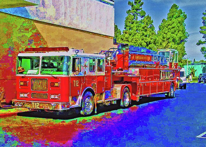 Abstract Greeting Card featuring the photograph Abstract Fire Engine by Andrew Lawrence