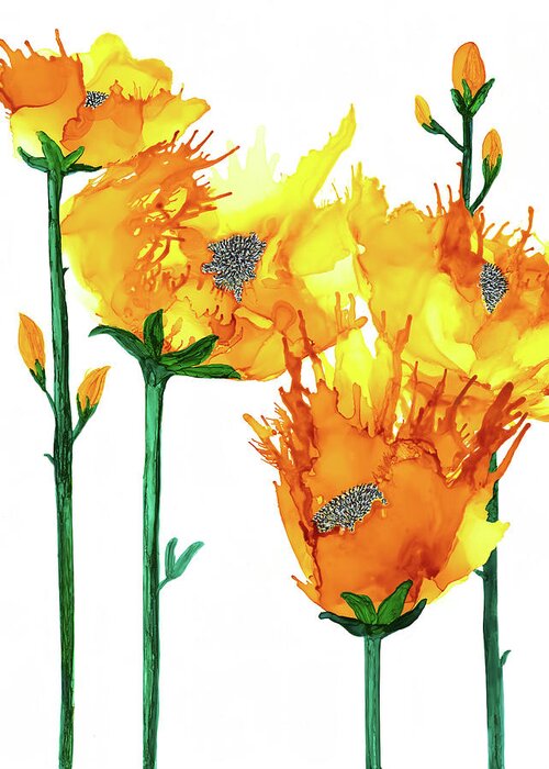 Flowers Greeting Card featuring the painting Fire Flowers  by Deborah League