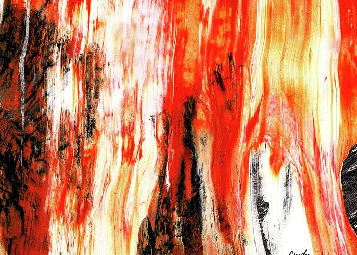 Abstract Greeting Card featuring the painting Fire - Modern Abstract Art Painting in Red Orange Yellow And White by Modern Abstract