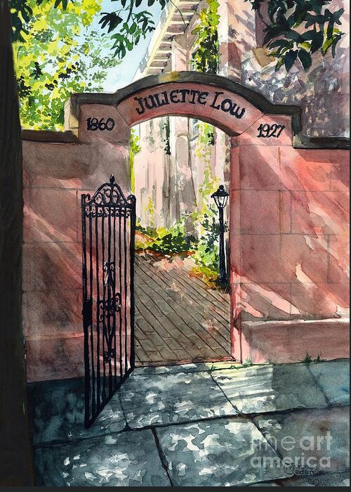 Savannah Greeting Card featuring the painting First Headquarters Gate Entrance by Merana Cadorette