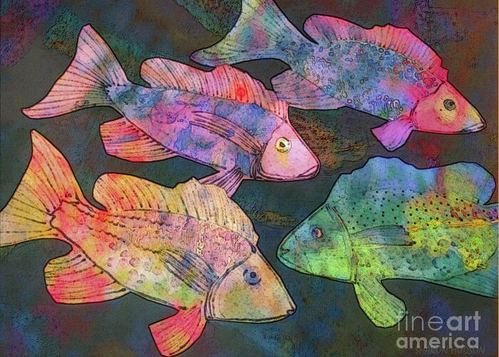 Fish Greeting Card featuring the digital art fish painting - New School by Sharon Hudson